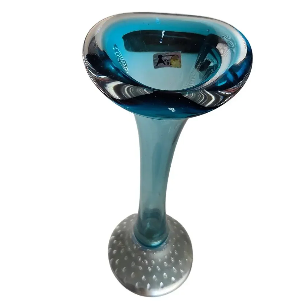 Aseda Sweden Blue Art Glass Vase with Controlled Bubble Base